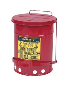 Justrite® 6 Gallon Red Galvanized Steel Oily Waste Can With Foot Lever Opening Device