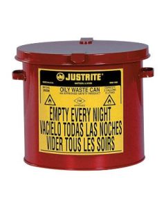 Justrite® 2 Gallon Red Galvanized Steel Countertop Oily Waste Can With Hand Operated Opening Device