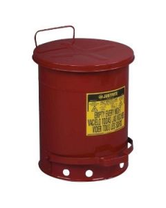 Justrite® 10 Gallon Red Galvanized Steel Oily Waste Can With Foot Lever Opening Device