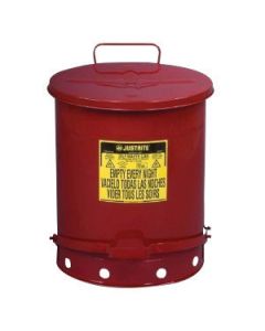 Justrite® 14 Gallon Red Galvanized Steel Oily Waste Can With Foot Lever Opening Device