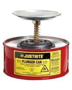 Justrite® 1 Quart Red Galvanized Steel Safety Plunger Can With 5" Dasher Plate And Brass/Ryton® Plunger Assembly (For Flammables)