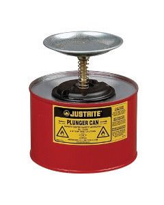 Justrite® 2 Quart Red Galvanized Steel Safety Plunger Can With 5" Dasher Plate And Brass/Ryton® Plunger Assembly (For Flammables)