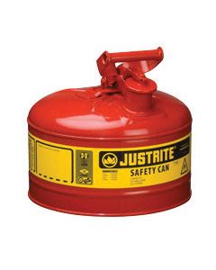 Justrite® 2 1/2 Gallon Red Galvanized Steel Type I Safety Can With 3 1/2" Stainless Steel Flame Arrester And Self-Closing Lid (For Flammable Liquids)