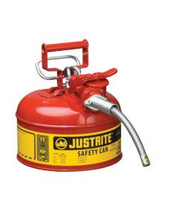 Justrite® 1 Gallon Red AccuFlow™ Galvanized Steel Type II Vented Safety Can With Stainless Steel Flame Arrester And 5/8" Metal Hose (For Flammable Liquids)