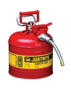 Justrite® 2 Gallon Red AccuFlow™ Galvanized Steel Type II Vented Safety Can With Stainless Steel Flame Arrester And 5/8" Metal Hose (For Flammable Liquids)
