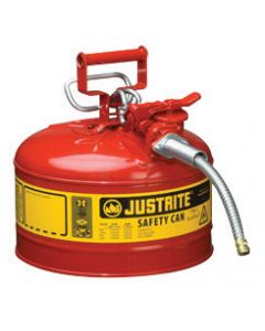 Justrite® 2 1/2 Gallon Red AccuFlow™ Galvanized Steel Type II Vented Safety Can With Stainless Steel Flame Arrester And 5/8" Metal Hose (For Flammable Liquids)