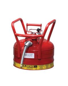 Justrite® 2 1/2 Gallon Red AccuFlow™ Galvanized Steel Type II Vented Safety Can With Flame Arrester, 5/8" Metal Hose And Roller Bars (For Flammables)