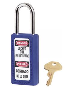Master Lock® Blue 1 1/2" X 3" Zenex™ Thermoplastic Bilingual Lightweight Safety Lockout Padlock With 1/4" X 1 1/2" Shackle (6 Locks Per Set, Keyed Differently)