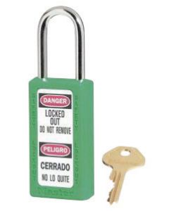 Master Lock® Green 1 1/2" X 3" Zenex™ Thermoplastic Bilingual Lightweight Safety Lockout Padlock With 1/4" X 1 1/2" Shackle (6 Locks Per Set, Keyed Differently)
