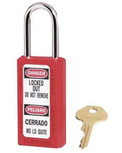 Master Lock® Red 1 1/2" X 3" Zenex™ Thermoplastic Bilingual Lightweight Safety Lockout Padlock With 1 1/2" Shackle (6 Locks Per Set, Keyed Differently)