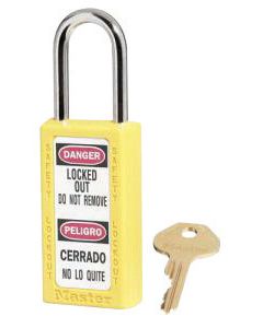 Master Lock® Yellow 1 1/2" X 3" Zenex™ Thermoplastic Bilingual Lightweight Safety Lockout Padlock With 1 1/2" Shackle (6 Locks Per Set, Keyed Differently)