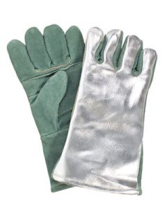 National Safety Apparel 13" Green 18 Ounce Leather Double Wool Cotton Lined Heat Resistant Gloves With Aluminized Carbon Kevlar® Back