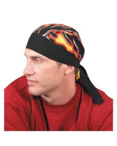 OccuNomix Big Flames Tuff Nougies™ 100% Cotton Doo Rag Tie Hat With Plastic Hook Closure And Holographic Hangtag