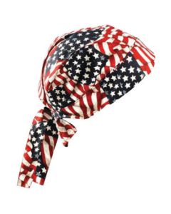 OccuNomix Wavy Flag Tuff Nougies™ 100% Cotton Doo Rag Tie Hat With Plastic Hook Closure And Holographic Hangtag