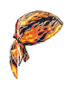 OccuNomix Big Flames Tuff Nougies™ 100% Cotton Deluxe Doo Rag Tie Hat With Elastic Rear Band
