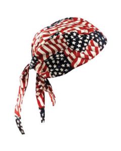 OccuNomix Wavy Flag Tuff Nougies™ 100% Cotton Deluxe Doo Rag Tie Hat With Elastic Rear Band