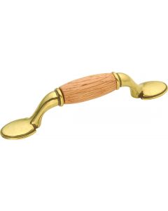 Oak / Burnished Brass 3" [76.20MM] Barrel Pull by Hickory Hardware sold in Each - P749-OAK