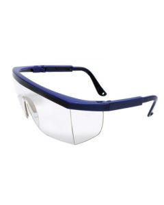 Radnor® Retro Series Safety Glasses With Blue Frame, Clear Anti-Scratch Lens And Integrated Sideshields