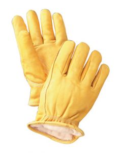 Radnor® Small Yellow Deerskin Thinsulate® Lined Cold Weather Gloves With Keystone Thumb, Slip On Cuffs, Double Stitched Hem And Shirred Elastic Wrist