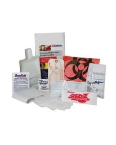 Safetec® Plastic Bio-Hazard Universal Precautions Compliance Kit (Includes Vinyl Gloves, Protective Apron, Combo Mask/Safety Shield, Red Z® Solidifier, Scoop/Scraper, Sanizide Plus® Germicidal Wipe, Bio-Hazard Waste Bag, Twist Tie, P.A.W.S.® Antimicrobial