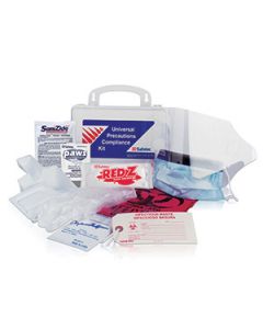 Safetec® Poly Bio-Hazard Universal Precautions Compliance Kit (Includes Pair Of Vinyl Gloves, Protective Apron, Combo Mask/Safety Shield, Red Z® Solidifier, Scoop/Scraper, Sanizide Plus® Germicidal Wipe, Red Bio-Hazard Waste Bag, Twist Tie, P.A.W.S.® Anti