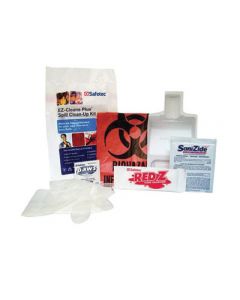 Safetec® EZ-Cleans Plus® Bio-Hazard Spill Clean-Up Kit (Includes Vinyl Gloves, Odor Mask, Red Z® Solidifier, Scoop/Scraper, Sanizide Plus® Germicidal Wipe, Red Bio-Hazard Waste Bag, Disposal Bag, Twist Ties, P.A.W.S.® Antimicrobial Hand Wipe And Instructi