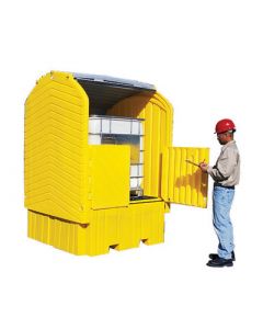 UltraTech 64 1/2" X 62" X 96" Ultra-IBC Hard Top® Yellow Polyethylene Spill Pallet With 360 Gallon Spill Capacity Without Drain