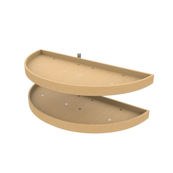 38" Half Moon Wood Lazy Susan 2 Shelf Set With Hardware Natural
