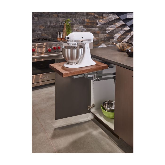 Mixer/Appliance Lift Soft-Close Mechanism with Walnut Shelf, Orion Gray  ML-WNHDSCOG-18FL